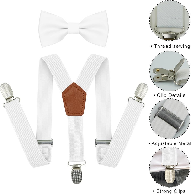 BEWDIO Adjustable Baby Boy Suspenders and Bow Tie, Pre-tied Kids Bowtie and Elastic Suspenders with 4 Strong Metal Clips - Image 2